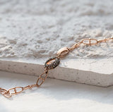 Art Deco links, Multi Brown Oval link Point Vintage 14k Solid rose gold Bracelet