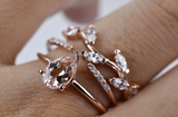Modern & Stylish double shank peach-pink Natural Morganite Engagement ring Pear Shape Rose gold Diamond ring