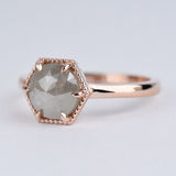 Gray Diamond Engagement ring Hexagon Art deco, Solid 14k rose gold ring