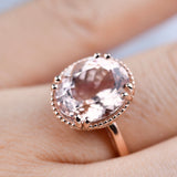 4.3 CT, Oval Morganite Solitary Engagement Ring, 14k Solid Rose Gold Ring