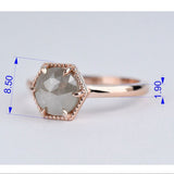 Gray Diamond Engagement ring Hexagon Art deco, Solid 14k rose gold ring