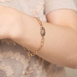 Art Deco links, Multi Brown Oval link Point Vintage 14k Solid rose gold Bracelet