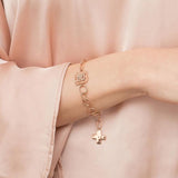 Vintage Multi Links Solid 14k Rose gold Bracelet,t pretty cross charm and Cognac diamond on Square disc point Fashionable Bracelet