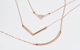 Art Deco Style, Rounded Bar Solid gold necklace white diamond Necklace, 14k solid rose gold
