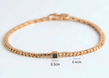 Geometric Piramit Link Chain Blue Diamond Point Solid 14k Rose Gold Bracelet