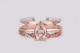 Modern & Stylish double shank peach-pink Natural Morganite Engagement ring Pear Shape Rose gold Diamond ring