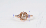 Light Brown Vintage Loose Diamond Engagement ring Art Deco 14k solid rose gold white diamond ring
