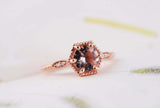 Art Deco style, Antique peach-pink Round morganite Hexagon engagement ring