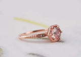 Art Deco style, Antique peach-pink Round morganite Hexagon engagement ring