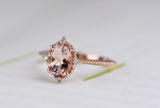 Vintage Pink Morganite engagement ring 1.2ct oval morganite & white diamond rose gold ring