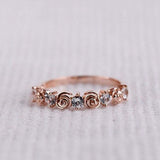 Vintage Rose Bud wedding band white sapphire, solid rose, yellow, and white gold ring