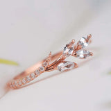 Gorgeous Natural leaf band ring, AAA White Swarovski Crystal rose gold yellow gold wedding band