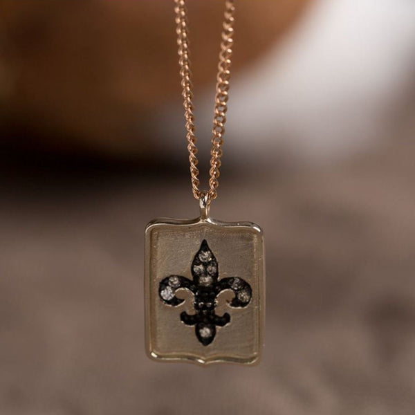 Vintage & Antique Shield Pendant, Fleur-de-lis 14k solid rose gold daily necklace