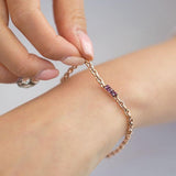 14k Solid Gold link Chain Purple Diamond Daily Bracelet