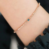 Geometric Piramit Link Chain Blue Diamond Point Solid 14k Rose Gold Bracelet