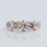 Rainbow Moon Stone ring rose gold yellow gold Natural green diamond wedding band