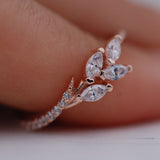 Gorgeous Natural leaf band ring, AAA White Swarovski Crystal rose gold yellow gold wedding band