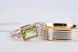 Art Deco style Peridot white diamond engagement ring rose gold yellow gold ring