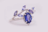 Vintage hand made Tanzanite Engagement ring 1.2 ct oval natural tanzanite , white diamond , solid rose gold yellow gold white gold ring