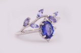 Vintage hand made Tanzanite Engagement ring 1.2 ct oval natural tanzanite , white diamond , solid rose gold yellow gold white gold ring