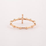 Cross Rosary Ring, White Chrystal 14k Solid Rose gold Daily Rosary Ring
