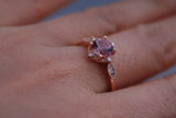 art deco floral vintage Engagement ring  6.5mm round pink morganite 14k solid rose gold ring