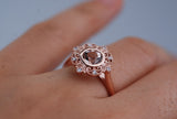 Floral Engagement Ring Stunning plain shank pink morganite & white diamond rose gold engagement ring