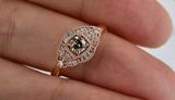 Antique Style Cognac Diamond Engagement Ring solid 14k rose gold white diamond halo ring