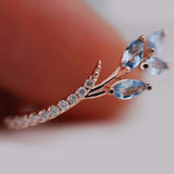 Gorgeous vintage aquamarine leaf and white diamond band rose gold yellow gold wedding band