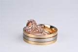 Pink-peach Oval Morganite Ring, Vintage Leaf Design Engagement Ring, white diamond solid rose gold ring