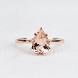 Solitary Pear Shape, AAAA Peach Salmon Morganite 14k Rose gold Engagement Ring