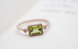 Art Deco style Peridot white diamond engagement ring rose gold yellow gold ring