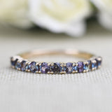 2.25 mm Round Alexandrite ,14k Solid  Gold Vintage Wedding Band