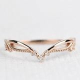 Lovely Tiara style milgrain wedding band diamond rose gold yellow gold white gold matching band