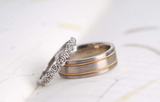 Hand made two tones milgrain men's wedding band Brushed finish solid white gold with yellow gold ring