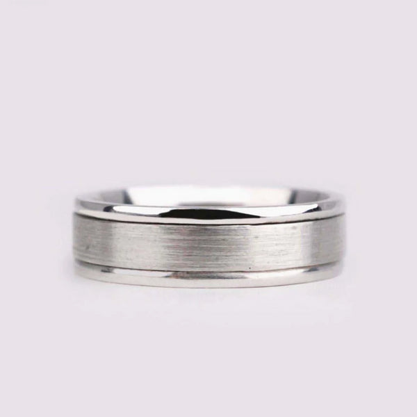 Hand made men's wedding band Brushed finish 14k solid white gold ring