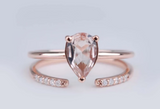 Modern & Stylish double shank peach-pink Natural Morganite Engagement ring Pear Shape Rose gold Diamond ring