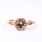 Art Deco style, Antique peach-pink Round morganite Hexagon engagement ring