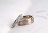 Hand made two tones milgrain men's wedding band Brushed finish solid white gold with yellow gold ring