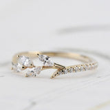 Gorgeous Natural leaf band ring, AAA White Swarovski Crystal rose gold yellow gold wedding band