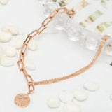 Art Deco Link and chain , Vintage Coin Charm Bracelet, 14k Solid Rose Gold Daily Bracelet
