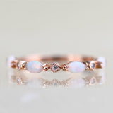 Australian White Opal and White Diamond Art Deco Ring 6 Solid 10k 14k Gold Wedding Band