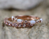 Australian White Opal and White Diamond Art Deco Ring 6 Solid 10k 14k Gold Wedding Band