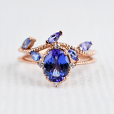 Vintage hand made Tanzanite Engagement ring 1.2 ct oval natural tanzanite , white diamond , solid rose gold yellow gold white gold ring