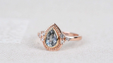 Vintage Two tones, Pear Shape Sapphire Engagement Ring 14k yellow and rose gold white diamond ring