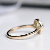 6mm Round Olive Green Sapphire Vintage Engagement Ring White Diamond Halo solid 14k Yellow Gold ring
