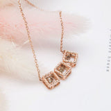 3 rope square Cognac Dancing Diamond 14k rose gold necklace