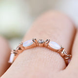 Australian White Opal and White Diamond Art Deco Ring 6 Solid 10k 14k Gold Wedding Band
