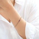 14k Solid Gold link Chain Purple Diamond Daily Bracelet