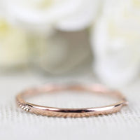Minimalist Solid Gold Ring,Milgrain on Twist wire Delicate Wedding Band